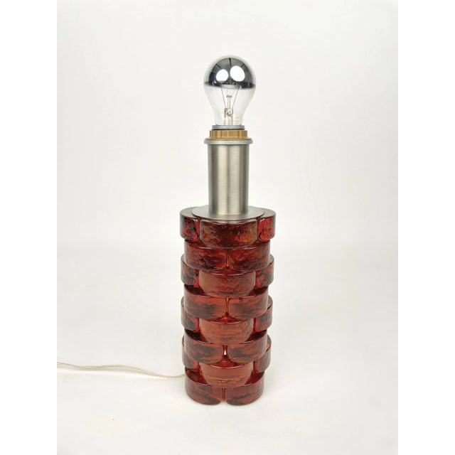 Metal Glass & Metal Table Lamp by Poliarte, Italy, 1970s For Sale - Image 7 of 9