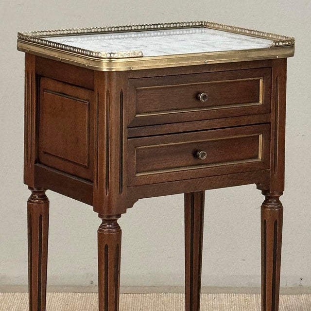 Wood Pair French Louis XVI Marble Top End Tables For Sale - Image 7 of 17