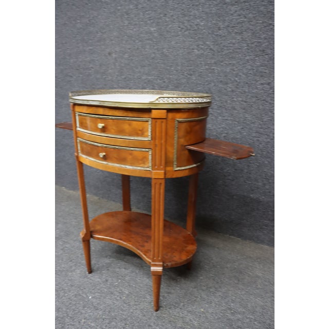 French Louis XVI Revival Walnut Bouillotte Side Table With Marble Top For Sale - Image 10 of 13