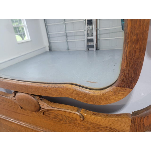 Antique American Tiger Oak Dresser With Original Beveled Mirror, C. 1905–1915 For Sale - Image 11 of 14