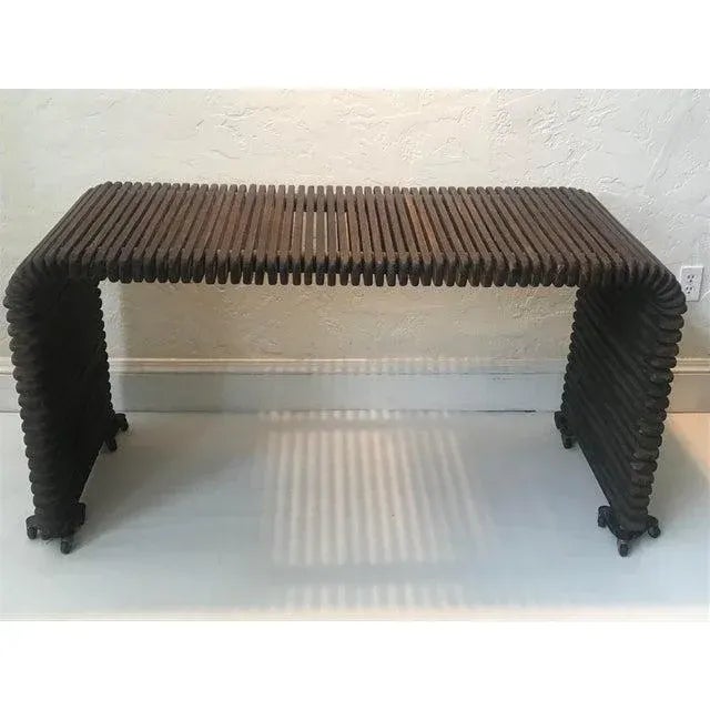 Wood 1970s Dramatic Slatted Waterfall Wood Console For Sale - Image 7 of 9
