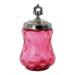 Victorian Cranberry Coin Dot Glass Jam Jar With Silverplate Lid