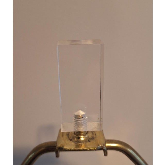 Fredrick Ramond Signed Lucite & Brass Etched Lily Table Lamp Base With Original Finial 1980s For Sale In Tampa - Image 6 of 7