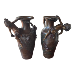 Late 19th Century Auguste Moreau Bronze Vases- a Pair