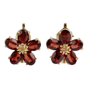 Raymond Yard 14 Karat Gold and Garnet Clip-On Flower Earrings - 2 Pieces