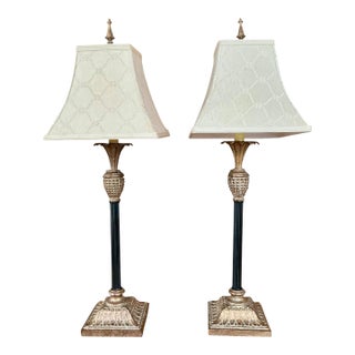 Pair of Mid 20th Century Empire Style Table Lamps With Fluted Black Columns For Sale