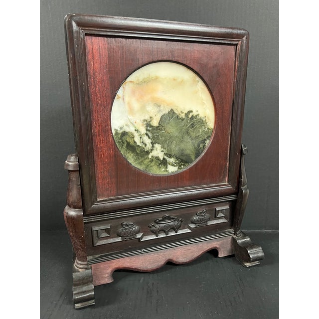 Late 20th Century Late 20th Century Chinese Art Hardwood and Marble Dream Stone Table Screen For Sale - Image 5 of 11