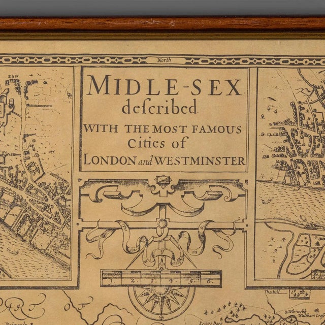 Vintage County Map, Middlesex, English, Framed 16th Century Print, John Norden For Sale - Image 4 of 12