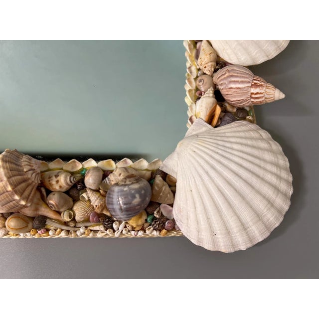 Contemporary Vintage Square Seashell Shell Encrusted Mirror For Sale - Image 3 of 9
