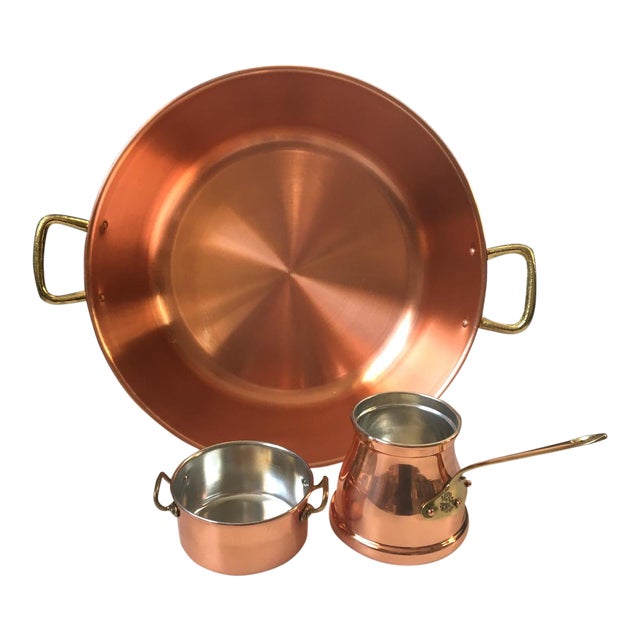 Portugal Copral Copper Basin and Pans 3 Piece Set Chairish