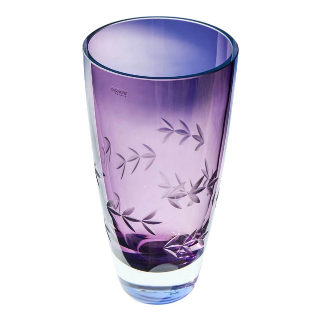 Vintage Handcrafted Polish Purple Amethyst Crystal-Cut Vase For Sale