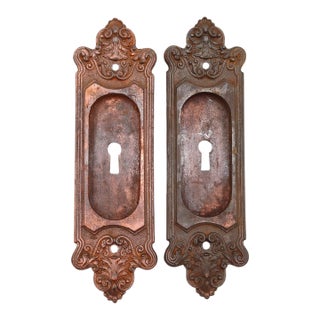 Pair of Victorian Cast Iron Sargent Pocket Door Plates For Sale