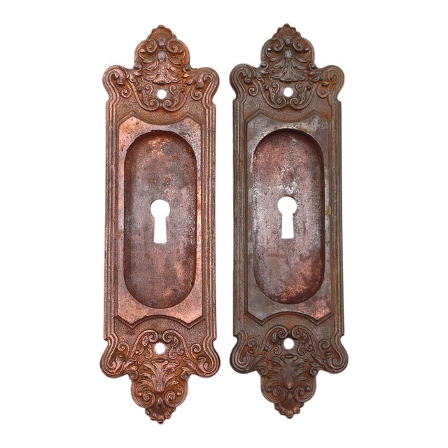Pair of Victorian Cast Iron Sargent Pocket Door Plates For Sale