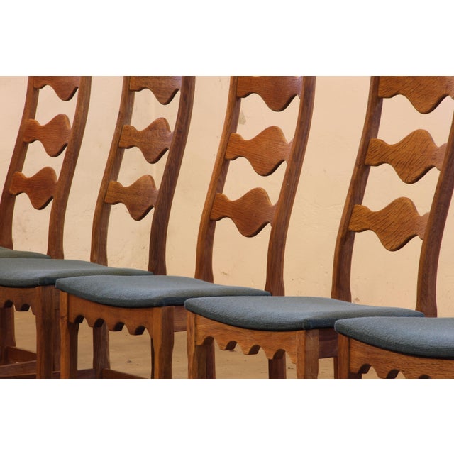 1960s Vintage Danish Brutalist Ladderback Oak Chairs in the style of Henning Kjærnulf, 1960s, Set of 6 For Sale - Image 5 of 18