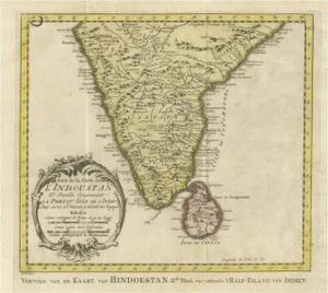 Antique Map of Southern India and Ceylon, 1757