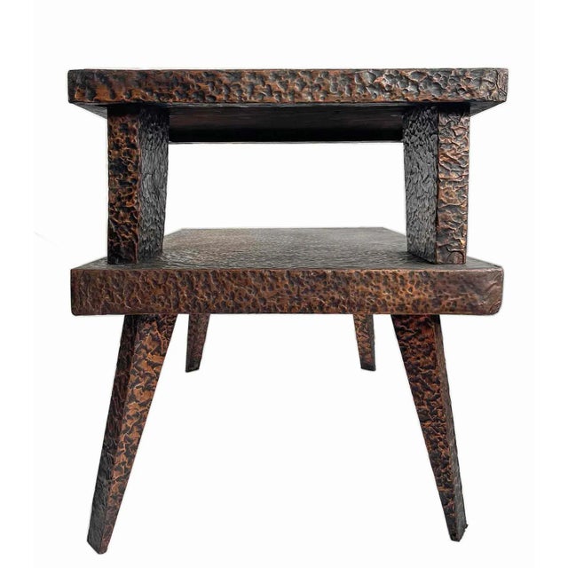 Mid 20th Century Mid Century Side Table Hammered Copper on Wood For Sale - Image 5 of 7
