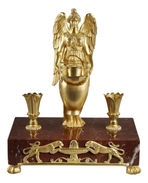Early 19th Century Empire Gilt Bronze and Griotte Red Marble Inkwell, 1815