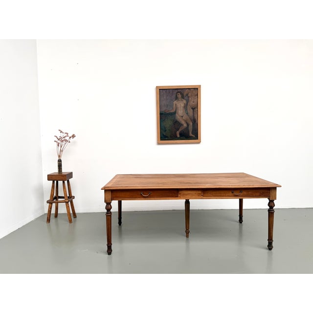 Wood Farmhouse Table with Five Beech Legs and Four Drawers, 1950s For Sale - Image 7 of 18