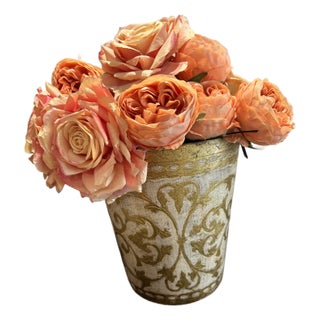 Italian Florentia Handmade Decrative Container With Silk Roses For Sale