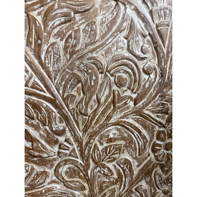 Whitewashed Carved Wood Tree of Life Wall Panel – Rustic Floral Barn Door Art For Sale - Image 4 of 11