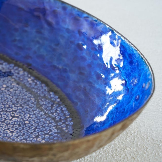 Blue Hand-Hammered Enameled Bowl from Valenti, Italy, 1960s For Sale - Image 8 of 11