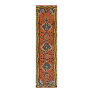 2.6x12Ft. Brunt Orange Persian Design Inspired Hand Knotted Wool Runner Rug For Sale