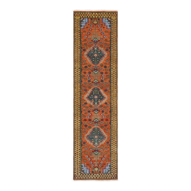 2.6x12Ft. Brunt Orange Persian Design Inspired Hand Knotted Wool Runner Rug For Sale