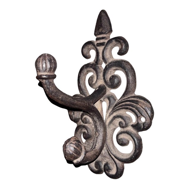 1990s Vintage Scroll Wrought Iron Hanging Hook For Sale