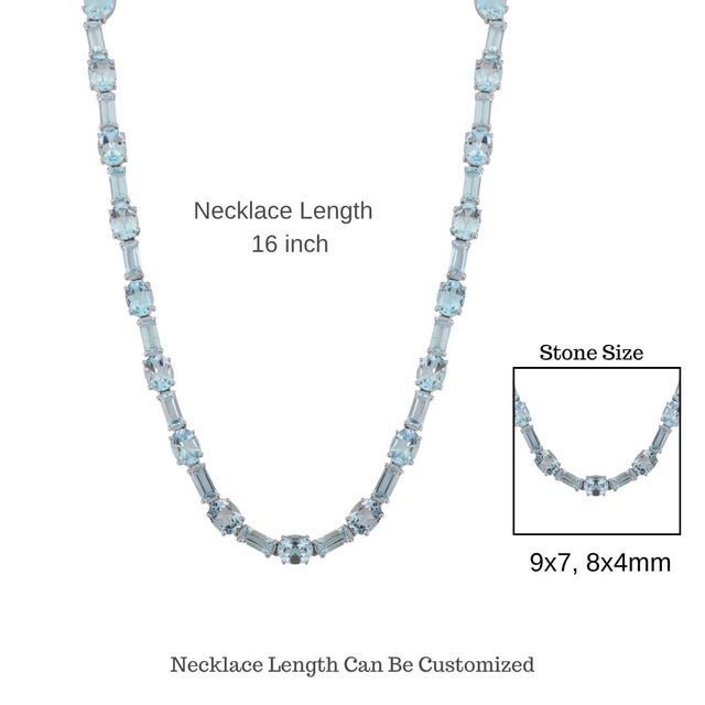 Blue Timeless 16 Inches Wedding Necklace With Oval and Baguette Cut Blue Topaz For Sale - Image 8 of 10