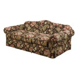 English Roll Arm Camelback Schumacher Darsy Tree of Life Down Sofa Settee For Sale