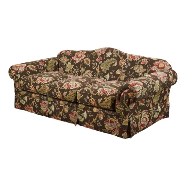 English Roll Arm Camelback Schumacher Darsy Tree of Life Down Sofa Settee For Sale