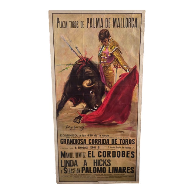 Mid-Century Spanish Realism Authentic Bullfighting Event Poster For Sale