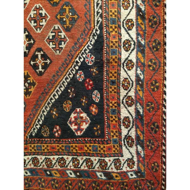 Vintage Qashqai Tribal Area Rug, Hand-Knotted Wool, Geometric Pattern, 5x7, Rust & Navy For Sale - Image 13 of 16