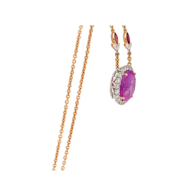Agl Certified 10.26 Carat Cushion Cut Pink Sapphire, Ruby, & Diamond Necklace For Sale In Miami - Image 6 of 8