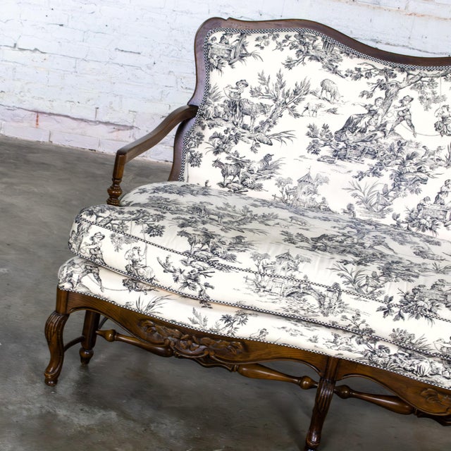 Late 20th Century French Louis XV Style Settee by Highland House Black and White Toile De Jouy For Sale - Image 12 of 18