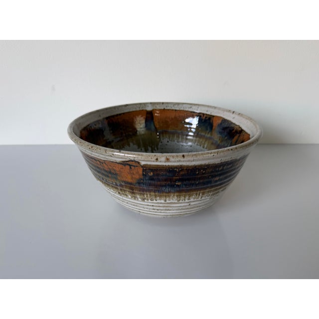 Ceramic 1980’s Vintage Organic – Hand Thrown Drip Glaze Stoneware Studio Pottery Bowl – Unsigned For Sale - Image 7 of 12