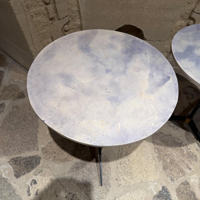 Blue Mid Century Modern Tripod Side Tables Goatskin French Inspired Blue For Sale - Image 8 of 13