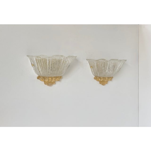 Vintage Pressed Molded Murano Glass Wall Sconces, Italy, 1980, Set of 2 For Sale - Image 3 of 13