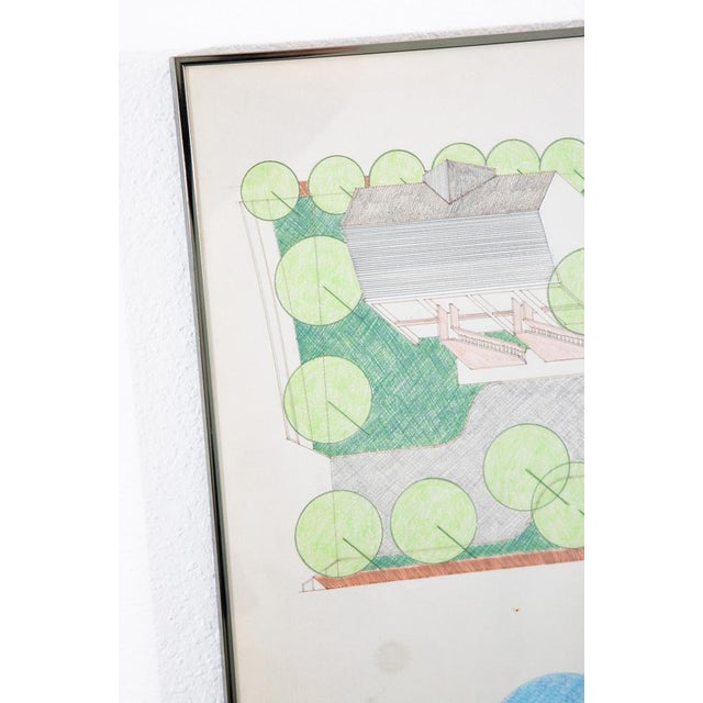 Glass Mid Century Modern Architectural Render Art Framed Mogavero Unruh Multifamily For Sale - Image 7 of 10