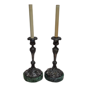 Mid 20th Century Pair of Rococo Style Silverplate Candlesticks Mounted as Lamp