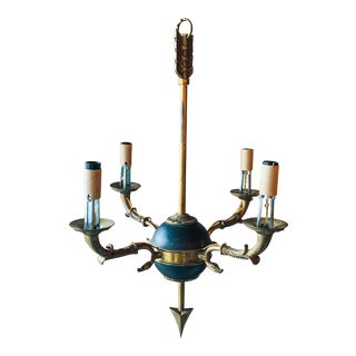1950s French Empire Bronze Swan and Arrow Motif Chandelier For Sale
