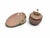Mid-Century Modern Vintage 1950s Vallona Starr California Pottery Pink & Gold Condiment Jar and Leaf Tray Set For Sale - Image 3 of 7