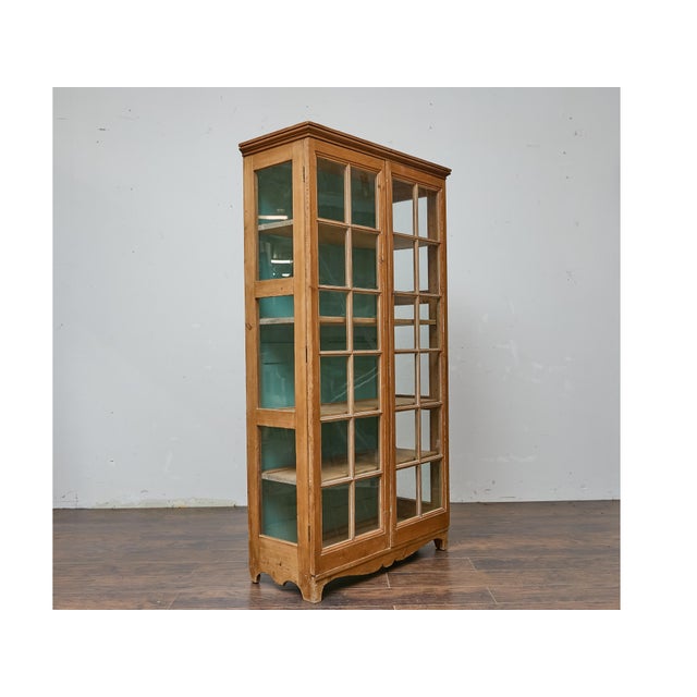 English 19th Century English Pine Glass Door Cabinet with Painted Interior For Sale - Image 3 of 8