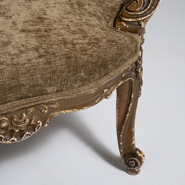 French Pair of Louis XV Upholstered Armchairs, Rococo Style, France, Circa 1900 For Sale - Image 3 of 11