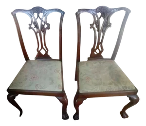 1880 Chippendale Mahogany Dining Side Chairs From Calvin Coolidge & Herbert Hoover Cabinet Member Admiral Jerald Wright - 2 Chairs