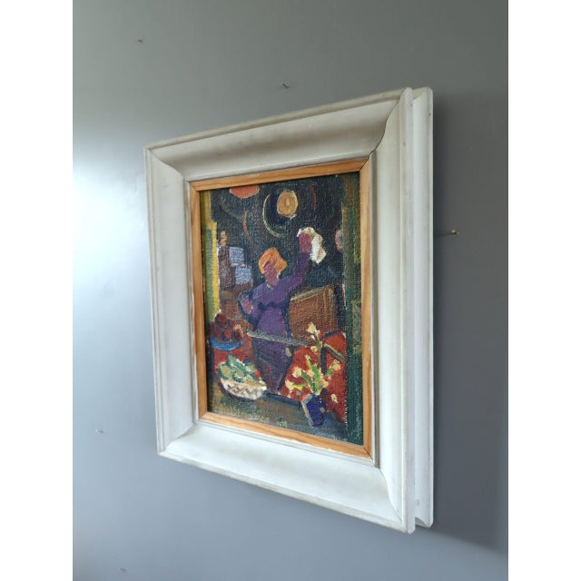 1960s Mid-Century Modern 'She Who Reaches' Vintage Original Swedish Expressive Interior Figurative Oil Painting, Framed For Sale - Image 5 of 8