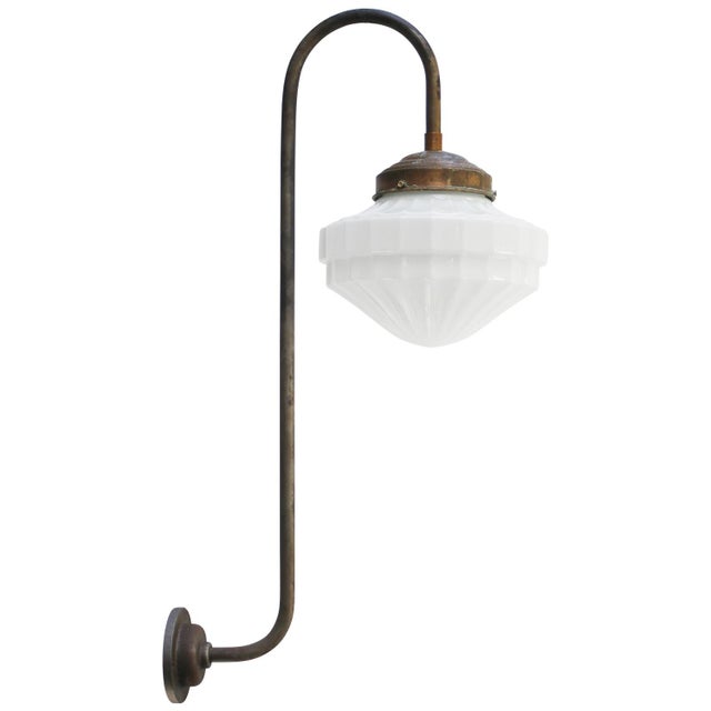 Mid-20th Century Cast Iron Wall Light with White Opaline Glass Shade For Sale - Image 7 of 7