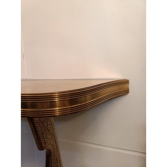 Brass Wall-Mounted Console Table with Pink Glass Top, Italy, 1940s For Sale - Image 6 of 12