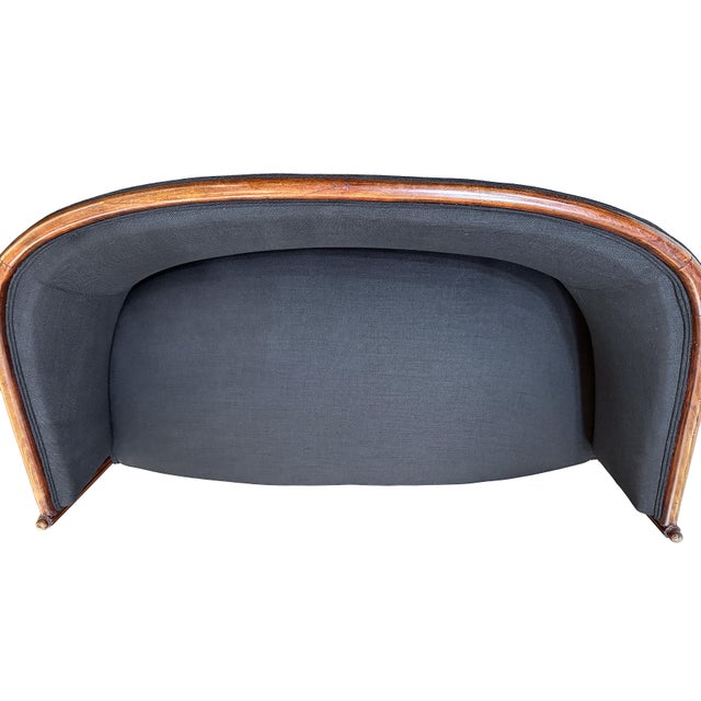 Ebony French Sofa or Settee in the Art Deco Style Upholstered in Black Linen For Sale - Image 8 of 14