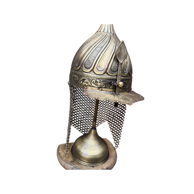 Metal Hand Carved Heavy Brass Fluted Helmet For Sale - Image 7 of 14